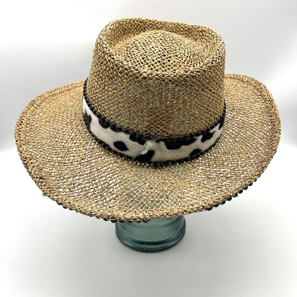 The Scala Collection Straw Hat With Fuzzy Cow Pri… - image 4